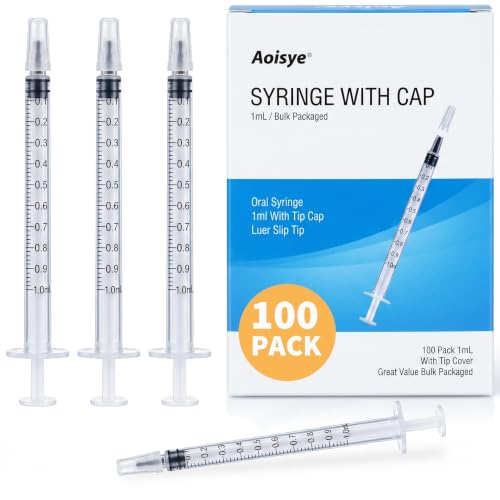 100 Pack 1ml Syringes with Cap, Oral Syringe No Needle for Colostrum & Pets