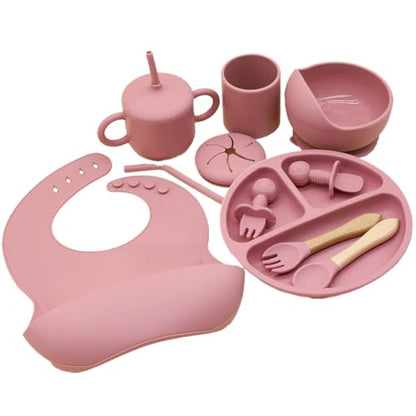 Silicone Baby Feeding Tray Dusty Pink Mealtime Plate with Suction Base Divided Sections for Infant and Toddler Feeding - color: Dusty Pink