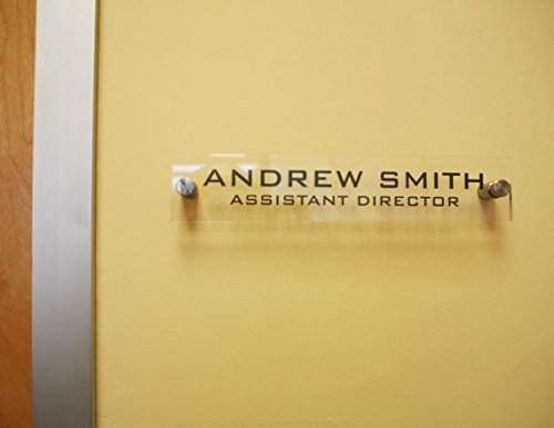 Personalized Office Wall Name Plate Sign. Modern Stainless Steel Legs (Clear See Through) - color: Clear See Through