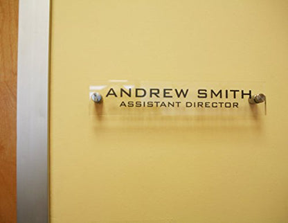 Personalized Office Wall Name Plate Sign. Modern Stainless Steel Legs (Clear See Through) - color: Clear See Through