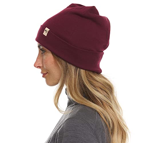 100% Merino Wool Cuff Beanie - Mens & Womens Warm Winter Hat - Watch Cap - Toque - Novelty Beanie - One Size Fits Most - color: Burgundy