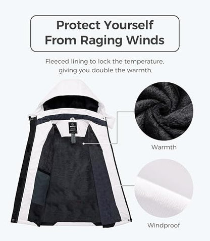 wantdo Women Hardshell Waterproof Windproof Insulated Ski Trekking Jacket - color: White & Black, size: Medium