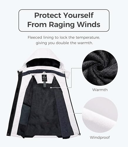 wantdo Women Hardshell Waterproof Windproof Insulated Ski Trekking Jacket - color: White & Black, size: X-Large