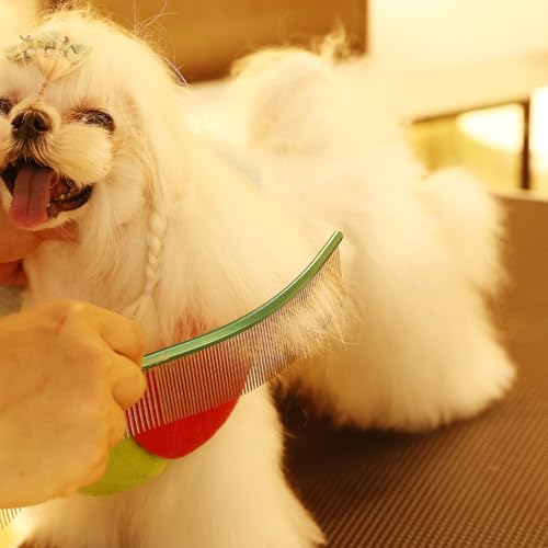 Pet Comb Stainless Steel Comb for Dogs Cats Pet Hair Comb for Grooming Curved with Rounded and Smooth Ends Stainless Steel Teeth Tools for Remove Tangles and Knots (GREEN) - color: GREEN
