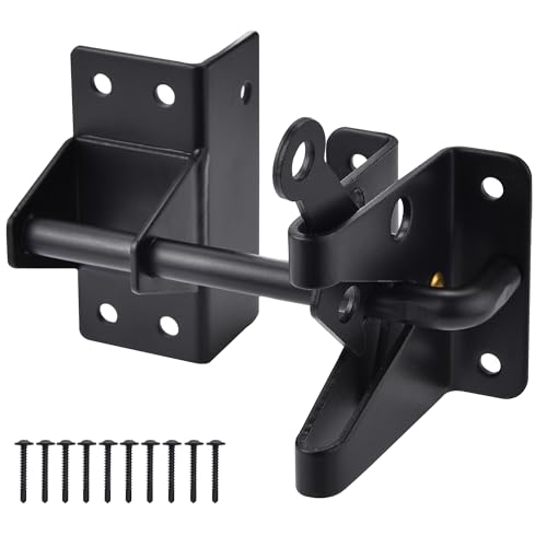 Heavy Duty Automatic Gate Latch for Wooden Fences,Self Locking Metal Gates for Vinyl Fence Outswinging Pool Gate Door Latches, Black | Heavy Duty Automatic Latch, For Metal Gates, Vinyl Fence, Outswinging Pool Gate Door, Black