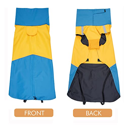 Dog Winter Coat, X-Small, Blue+Yellow, Waterproof, High-Collar, Reflective Strip, Leash Hole, Polyester - color: Blue+Yellow, size: X-Small
