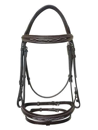 Equine Care English Horse Bridle with Reins, Padded, 6 Browband Styles - color: Havana Brown