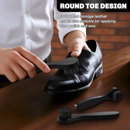 4 Pcs Horsehair Shine Shoes Brush Kit Polish Dauber Applicators Cleaning Leather Shoes Boots Care Brushes Suede Cleaner Brush with Microfiber Shoe Cloth(Black Handle A) - style: Black Style A