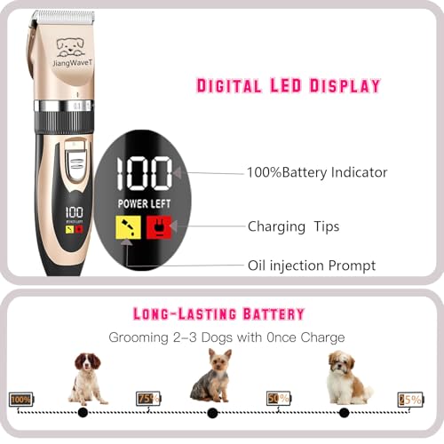 Dogs Hair Trimmer, Dogs Shaver Clippers Grooming Kit - Low Noise Cordless Rechargeable Dog & Cat Horses Clippers, Heavy Duty, Quie