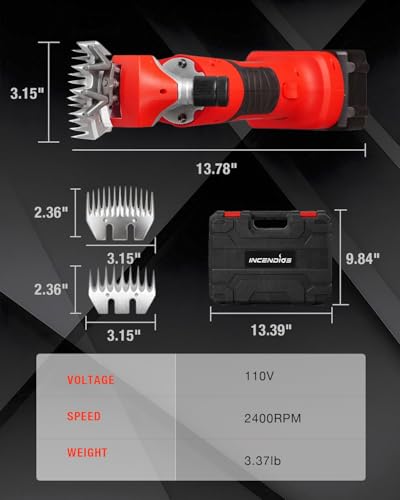 INCENDIOS Cordless Sheep Clippers with 2X 4000mAh Batteries,6-Speed Control | 2400 RPM Motor, 500W Heavy Duty Electric Animal Shears for Sheep, Alpacas, Goats, Farm Livestock