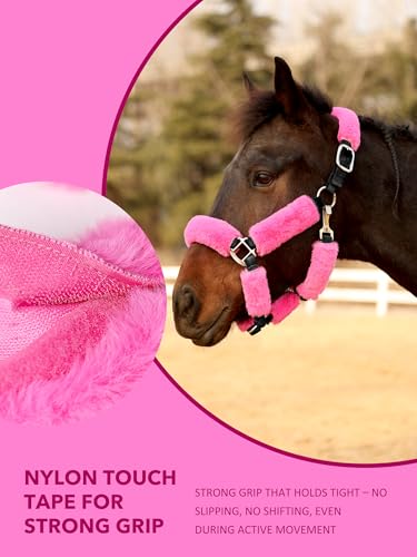 Harrison Howard Fleece Halter Covers for Horses, Set of 9, Prevent Hair Loss Pressure Marks, Padded Horse Halter Fleece Set Magenta - color: Magenta