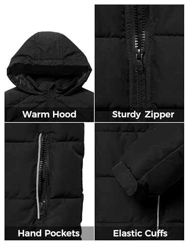 ZSHOW Boys' Puffer Jacket Soft Fleece Lined Winter Coat Outerwear Jacket - color: Pure Black, size: 8