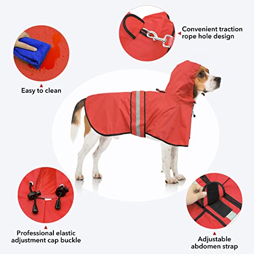 Waterproof Dog Raincoat - Reflective Adjustable Pet Rain Coats Jacket, Lightweight Dog Hooded Poncho Raincoats for Small Dogs (Red, Medium) - color: Red, size: Medium