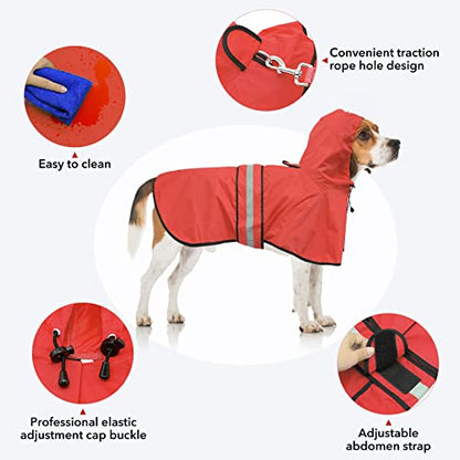 Waterproof Dog Raincoat - Reflective Adjustable Pet Rain Coats Jacket, Lightweight Dog Hooded Poncho Raincoats for Small Dogs (Red, Medium) - color: Red, size: Medium
