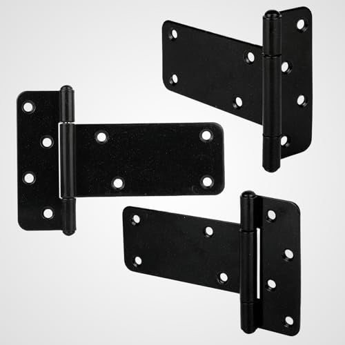 4 Pack 6” Heavy Duty Gate Hinges,280 Lbs Capacity Black Door Hinges | T Gate Hinges, Wrought Hardware for Wooden Fences, Barn Door, Screws Included (6 inches - 4 Pack) -Patent Pending - size: 6 inches - 4 Pack