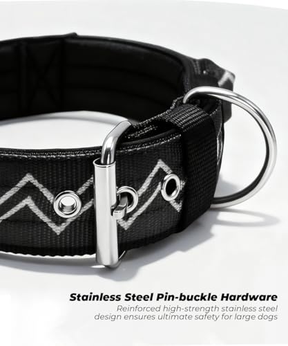 Dog Collar for Large Dogs,2 in Wide Heavy Duty,Pressure-Relief Padded, E-L - color: Charcoal Black, size: L