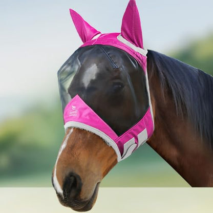 Harrison Howard CareMaster Pro Luminous Fine Mesh UV-proof Fleece Padding Fly Mask Half Face Flamingo (L; Full Size) - color: Flamingo, size: Large (Horse)