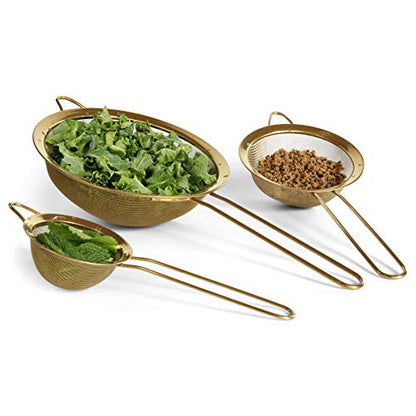 Strainer Set Fine Mesh – Premium 304 Stainless Steel (18/8) – 8″, 5.5″ and 3.3″ Sturdy Kitchen Strainers (Gold) - color: Gold