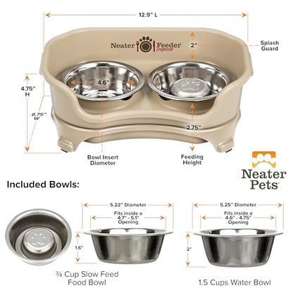Neater Feeder Express Mess Proof Dog Bowls Elevated for Small Breed – Made in USA – No Spill Raised Slow Feeder Elevated Dog Bowl Stand, Stainless Steel Food and Water Bowl Set, Almond - color: Almond, size: Small w/ Metal Slow Feed Bowl