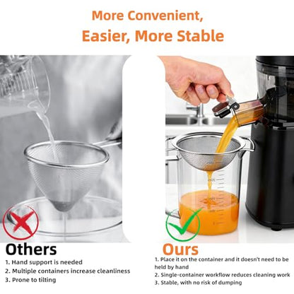 Juice Strainer for Nama J2, 304 Stainless Fine Mesh Strainer for Juicing | Juice Strainer After Juicing,Bilateral handles-304 Stainless Steel ,Easy Clean(for most containers)