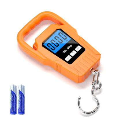 SKEAP Digital Fish Scale Hanging Scale Fishing Scale,110lb/50kg Luggage Scale,Upgrade Large Handle & Backlit LCD Display, Electronic Balance Digital Fishing Postal Scale,Orange,Fishing Gifts for Men - color: Orange