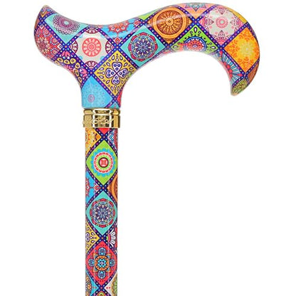 Royal RC Canes Walking Sticks for Men and Women - Stylish Designer Fashionable Adjustable Derby Canes - Lightweight Aluminum Cool Walking Sticks with HD Patterns - color: Colorful Collage