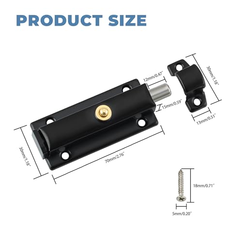 Mooche Slide Latch Lock Barrel Bolt, 4 Inch Stainless Steel Barrel Bolt Gate Latches - color: Glossy Black
