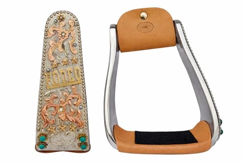CHALLENGER Horse Western Saddle Rodeo Floral Engraved Turquoise Stone Angled Stirrups 51246