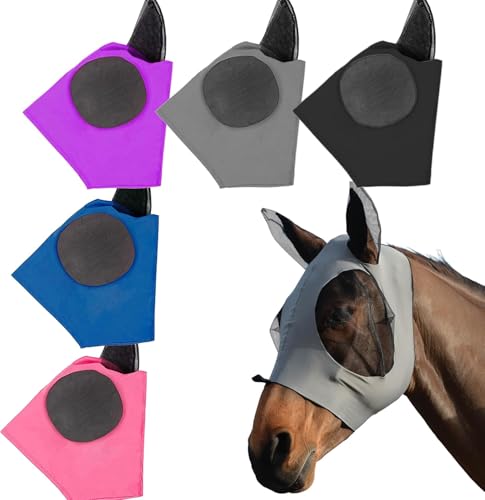 1 Pcs Elastic Fly Masks for Horses with Ears(Black), Comfortable Cashel Mesh Fly Mask Elasticity Breathability UV Protection Horse Face Covering for Riding Supplies - size: Black-Cob(M)