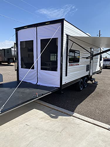 Dune Sport Toy Hauler Ramp Door Screen Wall, White Canvas w/Black Screen