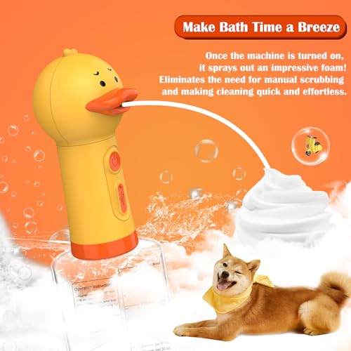 Electric Foaming Shampoo Dispenser for Dog and Cat Bathing, Rechargeable Soap Dispenser for Pet Bathing, Bathroom, Kitchen Sink, Toilet Cleaning - color: Yellow Ducky