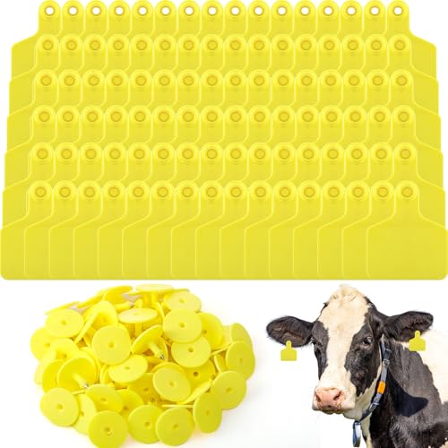Lothee 200 Pcs Blank Cattle Ear Tags Large Plastic Animal Cow Tags, Yellow - color: Yellow