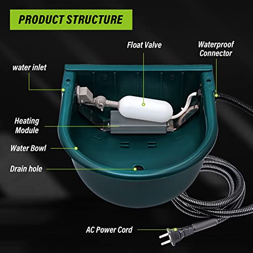 MINYULUA Automatic Heated Dog Water Bowl Large Capacity Livestock Waterer Outdoor Pet Thermal-Bowl Drinking Bowl for Dogs Horse Cattle Cow Goat Pig Animal - color: green