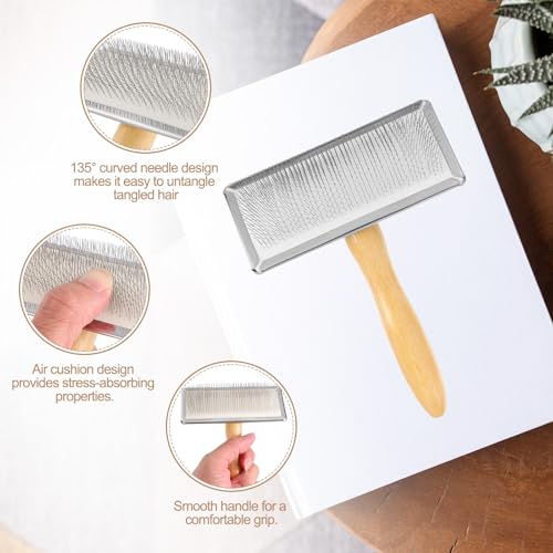 MECCANIXITY 2 Pcs Wool Carder, Hand Carding Brush 1 Large and 1 Medium Wooden Pet Grooming Tool for Needle Felting Pet Grooming Weaving Craft Supplies, Silver, Wood Color - style: 1 Large and 1 Medium