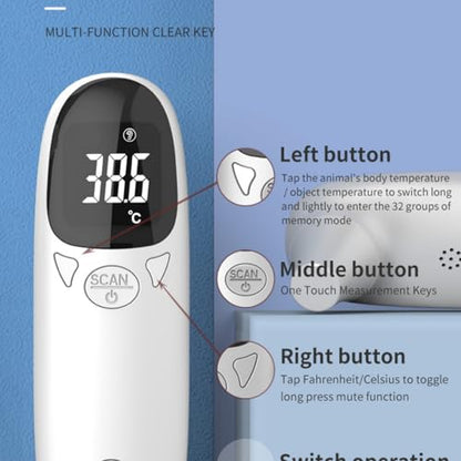 Pet Thermometer for Dogs, Cats, and Livestock, Fast Digital Veterinary Thermometer with Long Probe, Comfortable Flexible Tip, Waterproof Design (White)