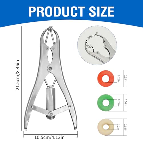 Goat Banding Kit Stainless Livestock Steel Expander Tool with 300pcs Rubber Bands and Expander Plier Balloon Expander Pliers Tool for Lambs Goats Piglets Calves, Humane Livestock Handling