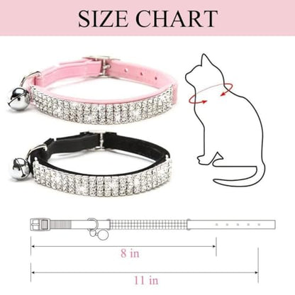 BINGPET Diamond Cat Collar with Bell,Adjustable Kitten Collar, Pink&Black - color: Pink & Black(Rhinestones), size: Neck Girth 8"-10"