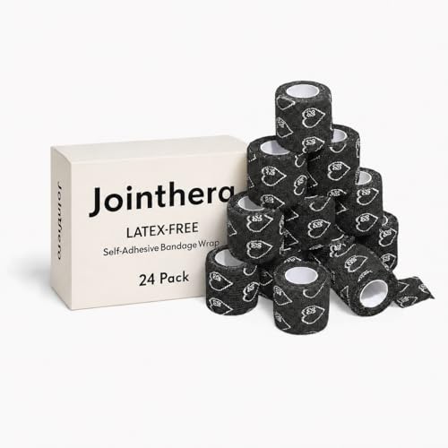 Latex Free Self Adhesive Bandage Wrap - 2 Inch x 5 Yards, 24 Pack - color: Black, size: 24 Count (Pack of 1)