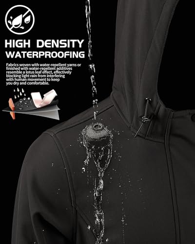 iCreek Women's Waterproof Softshell Rain Jacket Fleece Lined Hood Long Coat - color: Black, size: Small