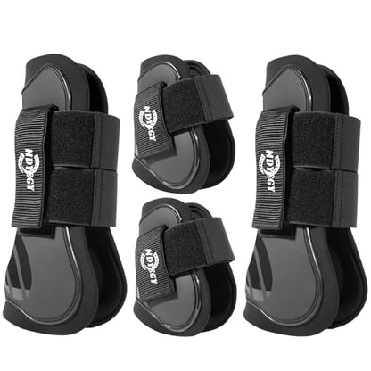 Horse Boots Set of 4, Open Front Tendon Boots & Hind Fetlock Boots, Shock-Absorbing Horse Leg Protection for Jumping, Riding and Competition (Black, Full Size)