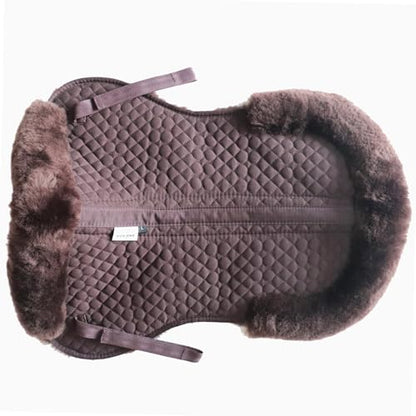 Woolous Sheepskin Half Pad for English Saddle, Wool Fleece Horse Saddle Pad - color: Brown