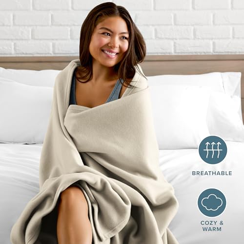 Bare Home Polar Fleece Blanket (Throw, Oyster) - color: 10 - Oyster, size: Throw