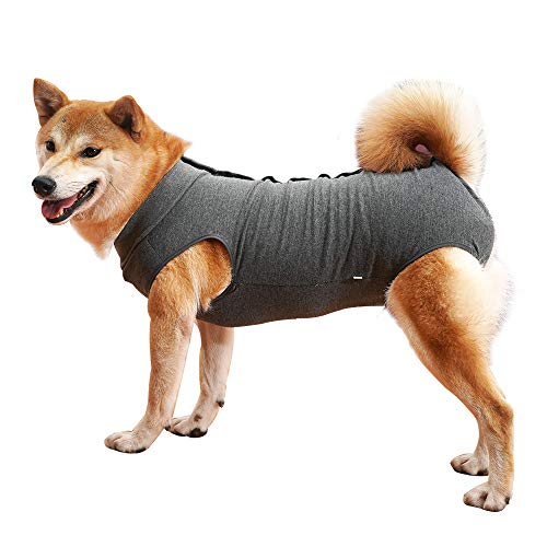 Dog Recovery Suit Abdominal Wound Puppy Surgical Clothes Post-Operative Vest Pet After Surgery Wear Substitute E-Collar & Cone(XL, Grey) - color: Grey, size: X-Large (Pack of 1)