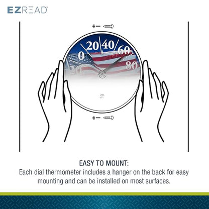EZREAD Hanging Dial Thermometer 840-1221 Weather Thermometers for Indoor and Outdoor Use, Large 12.5 Inch Diameter, Easy to Read Numbers, American Flag - color: Flag