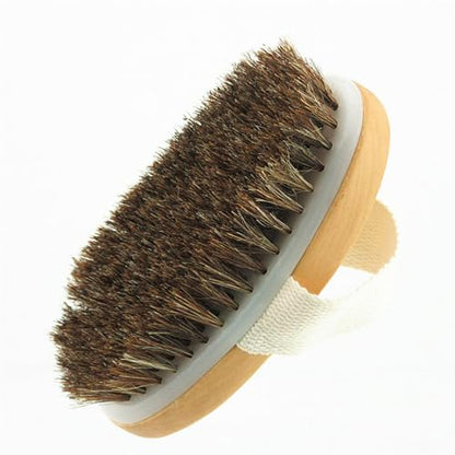 Wooden Soft Horsehair Mane Natural Bristles Bath & Shower Brush, 5x2.8 Inch Oval Shape Dry Body Brush Scrubber for Exfoliating, Detox and Cellulite, etc. (Brown Horsehair) - size: 5x2.8 Inch Oval Shape Wooden Brown Horsehair
