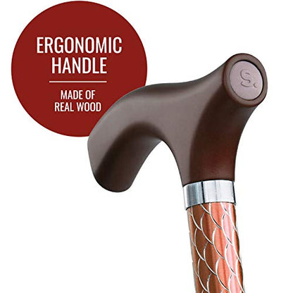 Switch Sticks Folding Walking Cane For Women & Men - color: Engraved Cognac