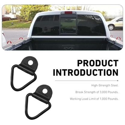 4 PCS Truck Bed Tie Down Anchor, Heavy Duty Bolt On D Rings, Metal Trailer Cargo Tie Down, Suitable for Trailers Vans SUVs and Pickups (Black)