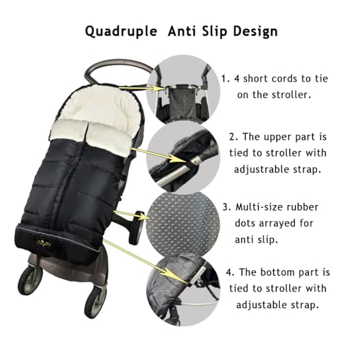 CozyMe 3 in 1 Winter Outdoor Tour Toddler Universal Stroller Sleeping Bag, Waterproof Footmuff, Length/Height/Temperature Adjustable Baby Bunting Bag, Black - color: Black