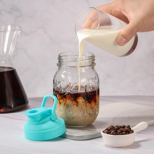Aieve 6 Pack Mason Jar Lids, Regular Mouth Pour Spout Lid with Flip Top, Canning Lids for Ball Mason Jars to Drinking & Storing Milk Coffee Lemonade Salad Dressing, Reusable, Leak-Proof - size: 6 Pcs Regular Mouth Lids
