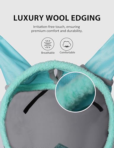 Harrison Howard Horse Fly Mask UV Protective Fine Mesh with Extra Wool Soft Touch on Skin Fly and UV Protection Summer Mint-Black M - color: Summer Mint-Black, size: M
